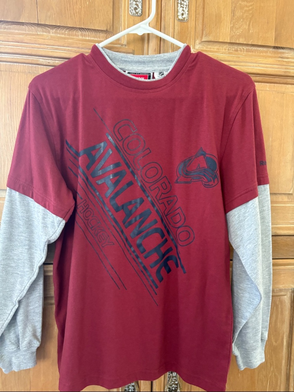 Reebok Burgundy and Gray Colorado Avalanche Layered-Look Long Sleeve Tee